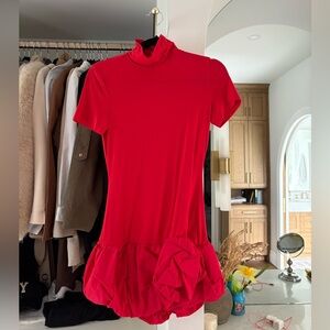 Reformation Bright Red Short Sleeve Mock Neck Dress